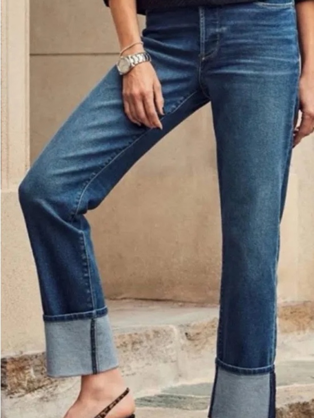 Evereve The Ever Straight High Rise Cuffed Jeans Blue Wash Size 24